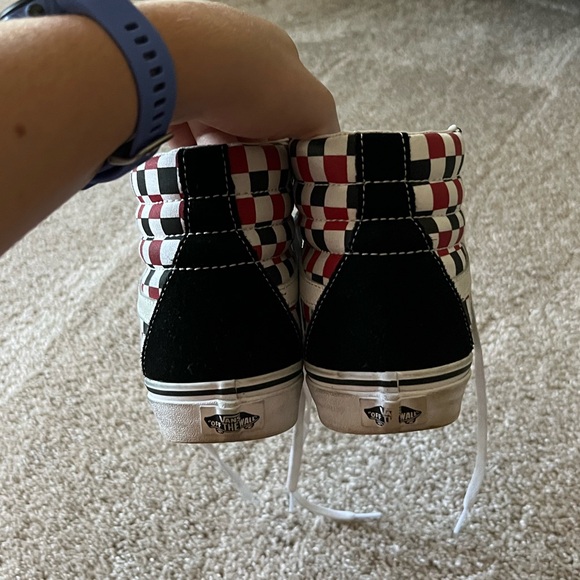 Vans high top with black/white/red checker. Barely worn. Size 9. - Picture 2 of 4